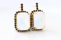 White Opal Crystals Earrings: White And Black Studs, Wedding Bridal Jewelry