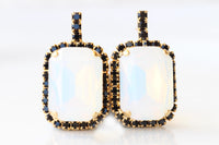 White Opal Crystals Earrings: White And Black Studs, Wedding Bridal Jewelry