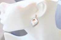 Opal Crystals Earrings: White Milk Bridal Jewelry, Large Statement Studs, Lemon Shaped