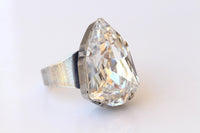 Crystal Cocktail Ring: Statement Big Antique Silver Adjustable Bridal Ring