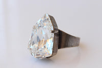 Crystal Cocktail Ring: Statement Big Antique Silver Adjustable Bridal Ring