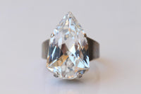 Crystal Cocktail Ring: Statement Big Antique Silver Adjustable Bridal Ring