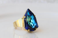Crystal Cocktail Ring: Statement Big Antique Silver Adjustable Bridal Ring