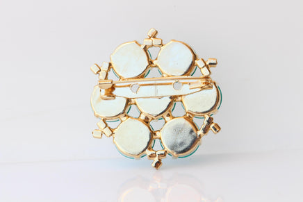 Turquoise Crystals Brooch: Large Statement Flower Brooches, Evening Blue Dress accessories