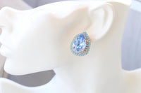 Light Sapphire Crystals Earrings: Blue Turquoise Teardrop Bridal Studs, Something Blue For The Brides