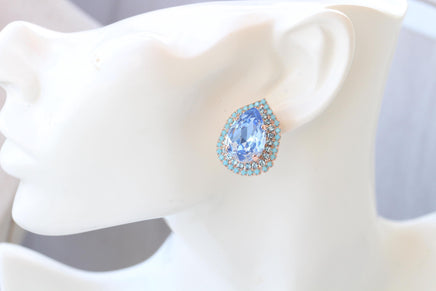 Light Sapphire Crystals Earrings: Blue Turquoise Teardrop Bridal Studs, Something Blue For The Brides