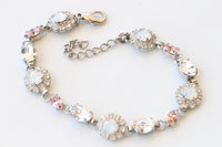 Morganite Crystal And White Opal Bracelet: Vintage Rose Dainty Bridal Bangle
