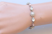 Morganite Crystal And White Opal Bracelet: Vintage Rose Dainty Bridal Bangle