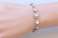 Morganite Crystal And White Opal Bracelet: Vintage Rose Dainty Bridal Bangle