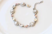 Morganite Crystal And White Opal Bracelet: Vintage Rose Dainty Bridal Bangle