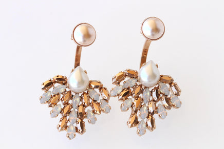 Rose Gold Pearl Ear Jacket: Bridal Unique Ivory Earrings