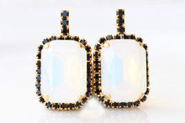 White Opal Crystals Earrings: White And Black Studs, Wedding Bridal Jewelry