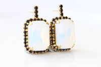 White Opal Crystals Earrings: White And Black Studs, Wedding Bridal Jewelry