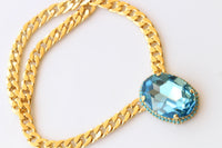 Aquamarine Turquoise Crystal Necklace: Chunky Evening Necklace, Large Oval Pendant