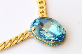 Aquamarine Turquoise Crystal Necklace: Chunky Evening Necklace, Large Oval Pendant