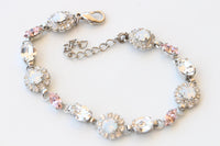 Morganite Crystal And White Opal Bracelet: Vintage Rose Dainty Bridal Bangle