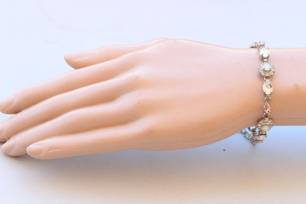 Morganite Crystal And White Opal Bracelet: Vintage Rose Dainty Bridal Bangle