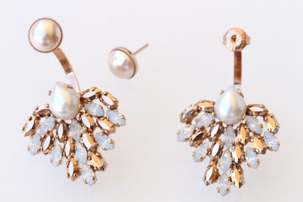 Rose Gold Pearl Ear Jacket: Bridal Unique Ivory Earrings
