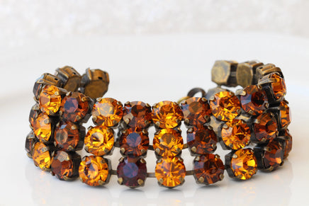 Vintage-Style Brown and Orange Chunky Evening Tennis Bracelet – Statement Bangle