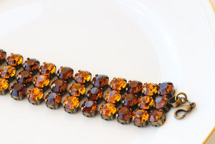 Vintage-Style Brown and Orange Chunky Evening Tennis Bracelet – Statement Bangle