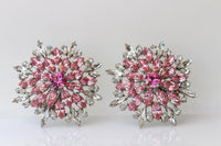 Pink Clip-On Flower Statement Earrings – Large Evening Studs