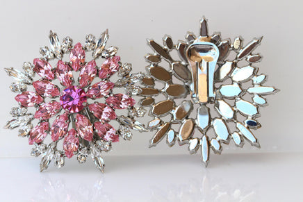 Pink Clip-On Flower Statement Earrings – Large Evening Studs