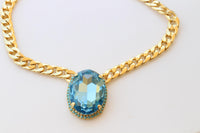 Aquamarine Turquoise Crystal Necklace: Chunky Evening Necklace, Large Oval Pendant