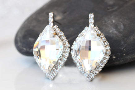 Large Lemon Crystal Stud Earrings for Brides – Shiny Wedding Jewelry, Statement Bridal Earrings