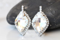 Large Lemon Crystal Stud Earrings for Brides – Shiny Wedding Jewelry, Statement Bridal Earrings