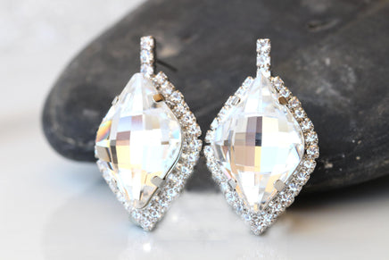 Large Lemon Crystal Stud Earrings for Brides – Shiny Wedding Jewelry, Statement Bridal Earrings