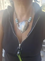 Bohemian Asymmetric Silver Heart Statement Necklace with Beads