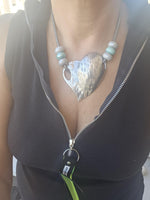Bohemian Asymmetric Silver Heart Statement Necklace with Beads