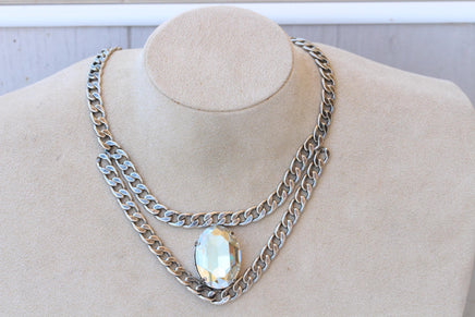 Black Silver Layered Chunky Statement Necklace – Evening Jewelry, Mother of the Bride Accessory