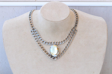 Black Silver Layered Chunky Statement Necklace – Evening Jewelry, Mother of the Bride Accessory