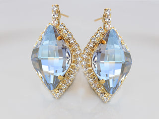 Dusty Blue Lemon Shaped Stud Earrings, Large Bridal Something Blue Jewelry Gift