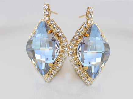 Dusty Blue Lemon Shaped Stud Earrings, Large Bridal Something Blue Jewelry Gift