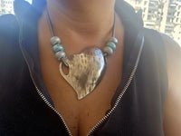 Bohemian Asymmetric Silver Heart Statement Necklace with Beads