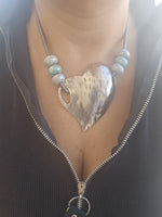 Bohemian Asymmetric Silver Heart Statement Necklace with Beads