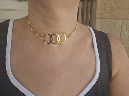 Gold Infinity Jewelry , Three Circle Choker Necklace , Minimalist Collar Necklace