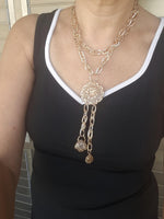 Rose Gold Multi-Charm Layered Necklace – Basket Charm, Tassel Pendant & Chunky Link Chain