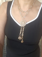 Rose Gold Multi-Charm Layered Necklace – Basket Charm, Tassel Pendant & Chunky Link Chain