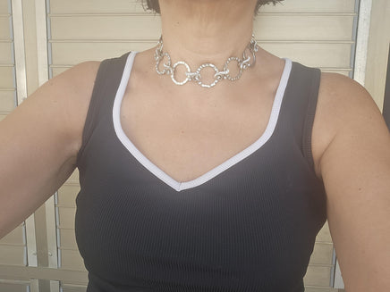 Chunky Silver Circle Collar Necklace with Rhinestones