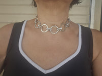 Chunky Silver Circle Collar Necklace with Rhinestones