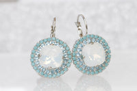 White Opal & Turquoise Crystal Bridal Silver Necklace And Earrings Set