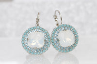 White Opal & Turquoise Crystal Bridal Silver Necklace And Earrings Set