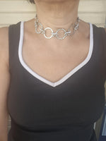 Chunky Silver Circle Collar Necklace with Rhinestones