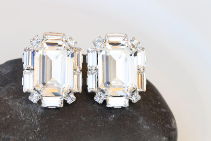 Clear Crystal Stud Earrings, Bridal Bridesmaids Elegant Jewelry
