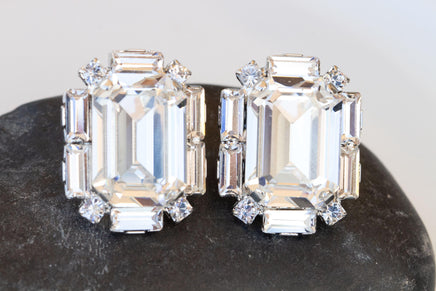 Clear Crystal Stud Earrings, Bridal Bridesmaids Elegant Jewelry