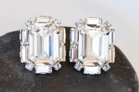 Clear Crystal Stud Earrings, Bridal Bridesmaids Elegant Jewelry