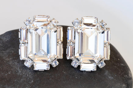 Clear Crystal Stud Earrings, Bridal Bridesmaids Elegant Jewelry